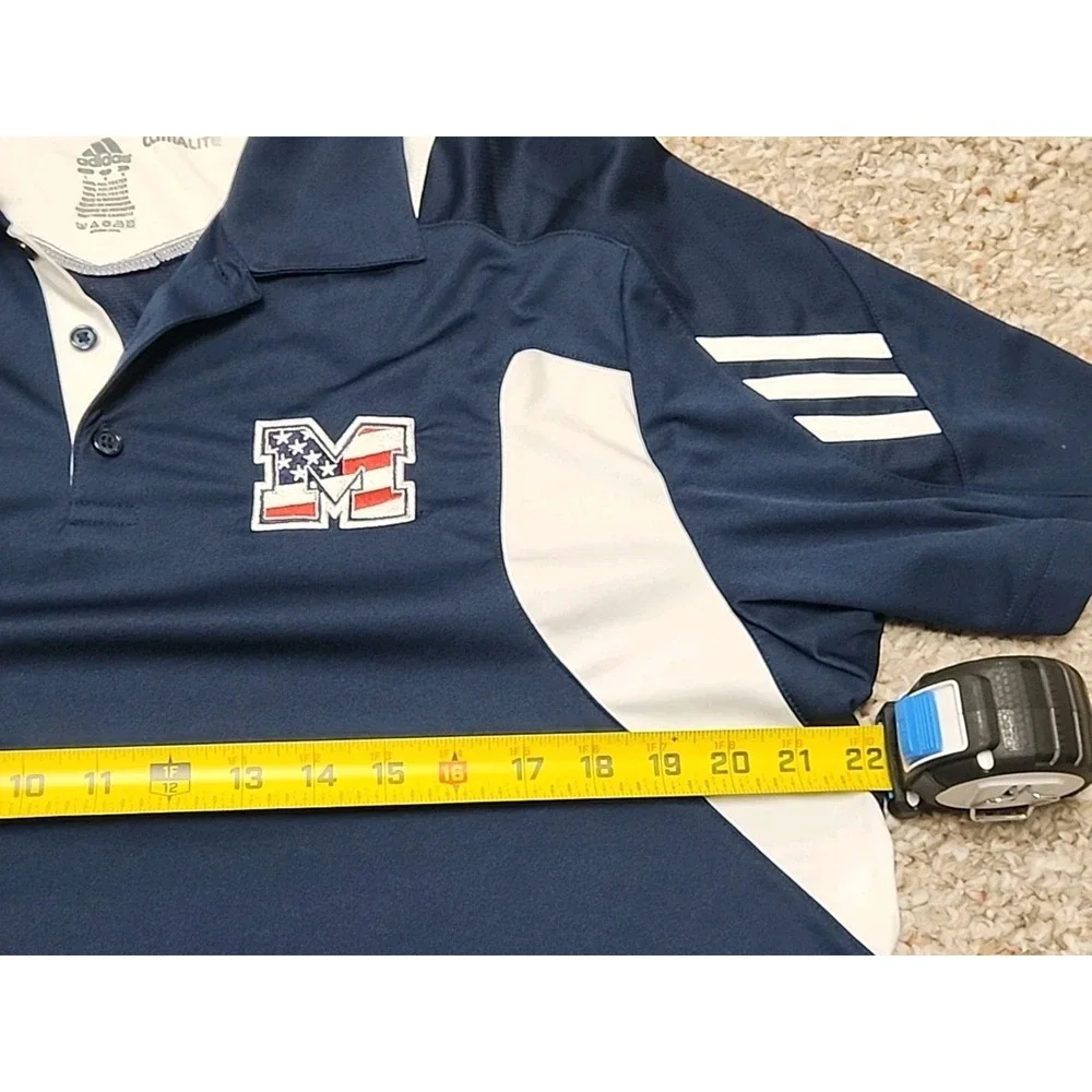 Adidas‎ Climalite Mens Large Navy Blue White Polo Shirt American Flag M Logo